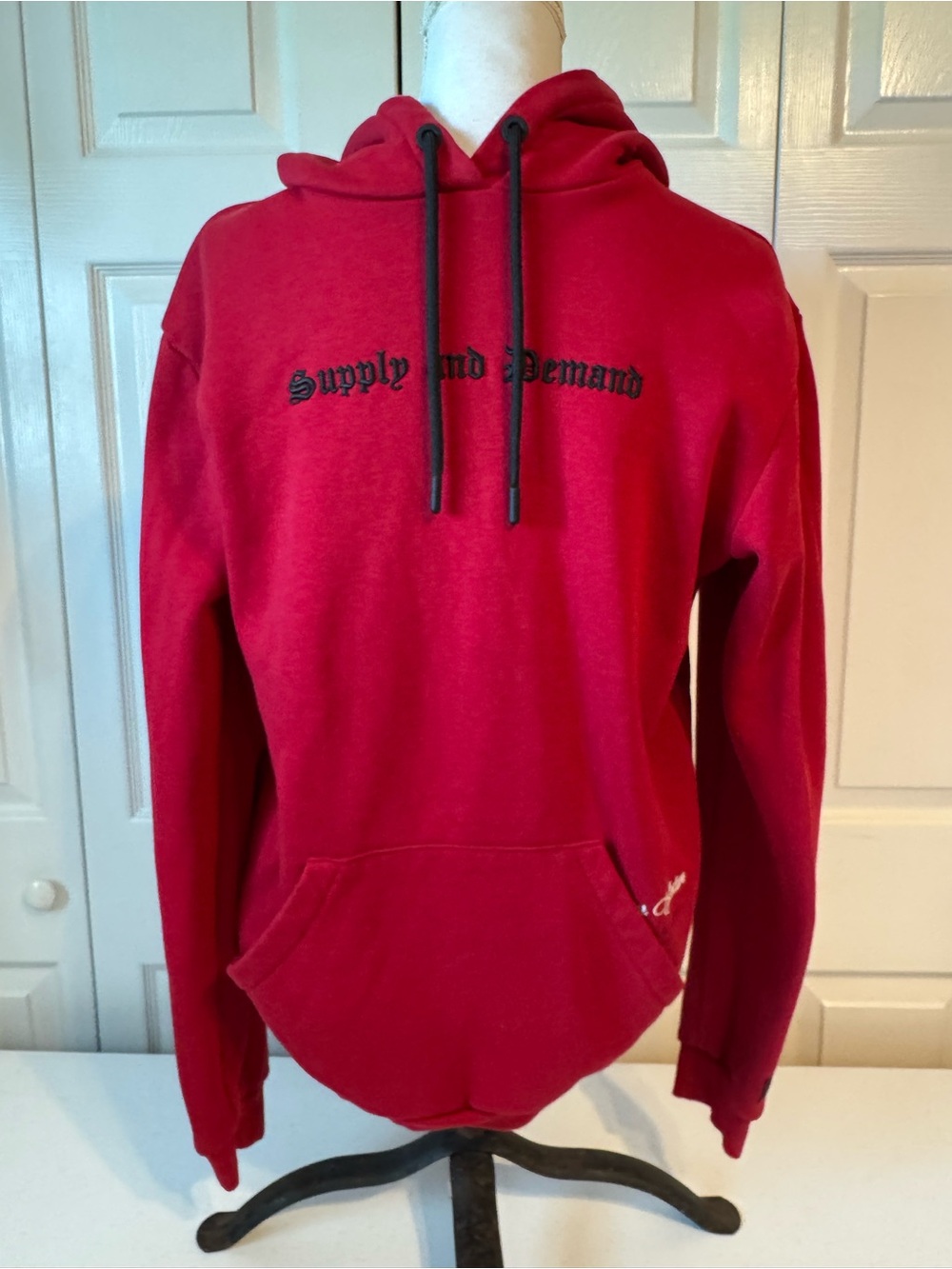 Supply and Demand Red Pullover Hoodie Medium Gothic Lettering